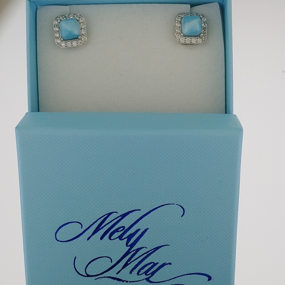 Silver 925 Larimar Stud Earrings - Picture 3 of 3